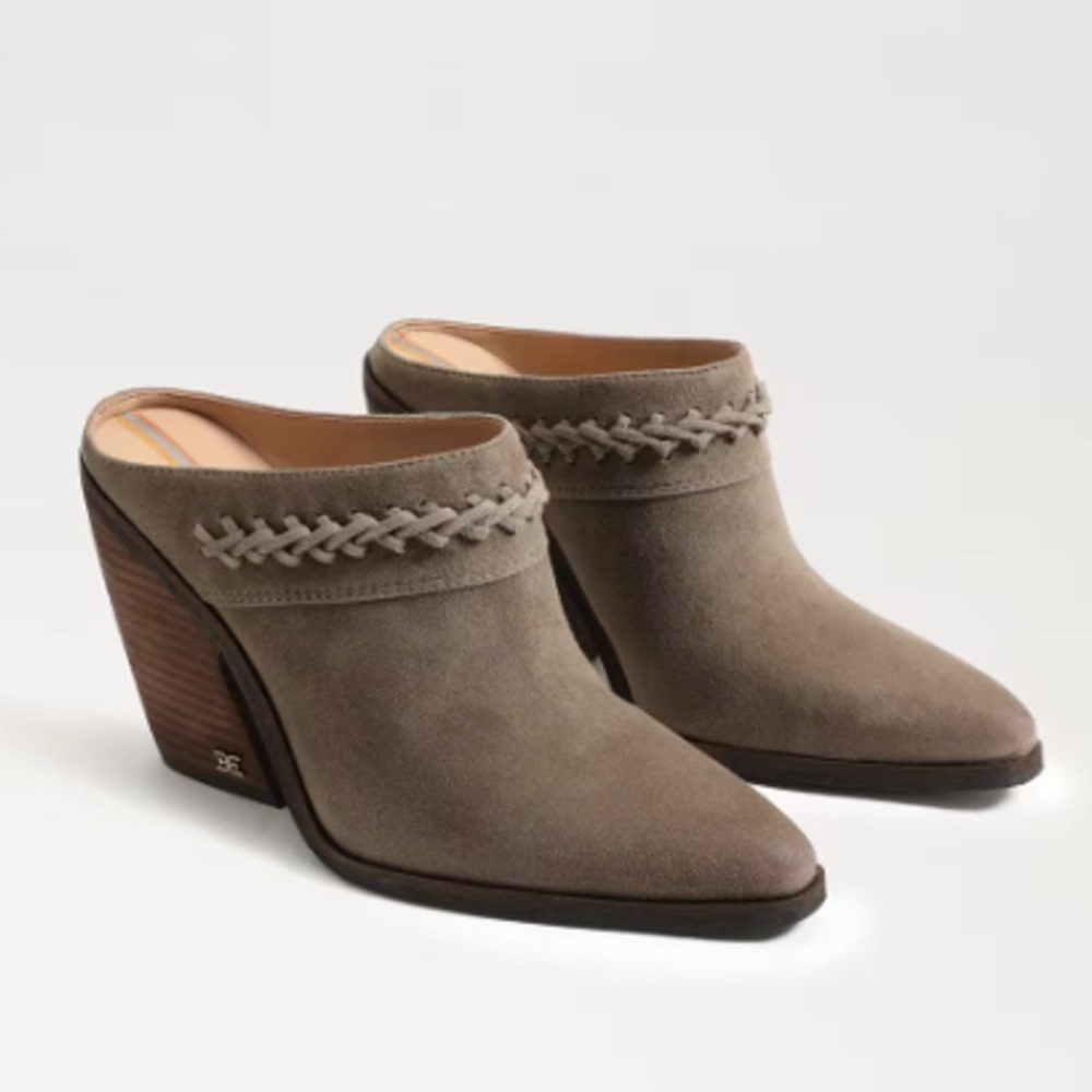 Sam Edelman Alison Western Mule In  Desert Olive Suede Size 7 NWOB